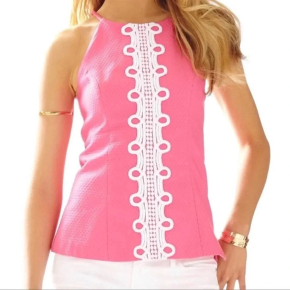 LILLY PULITZER ANNABELLE TOP IN HOTTY PINK - Picture 2 of 11